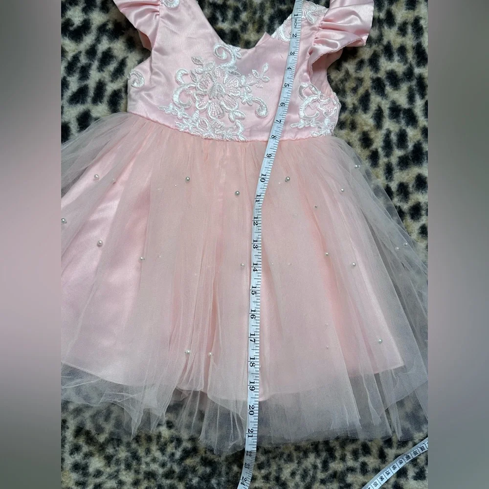 Pink pearl tutu dress 2T toddler baby girl princess baptism wedding formal lace